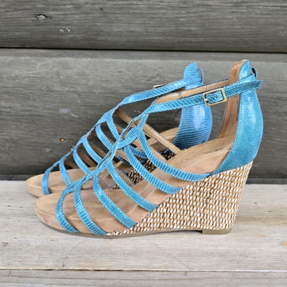 AEROSOLES Great Plush Coastal Boho Luxe Caged Comfort Cork Wedge Sandals 7M - Picture 4 of 16
